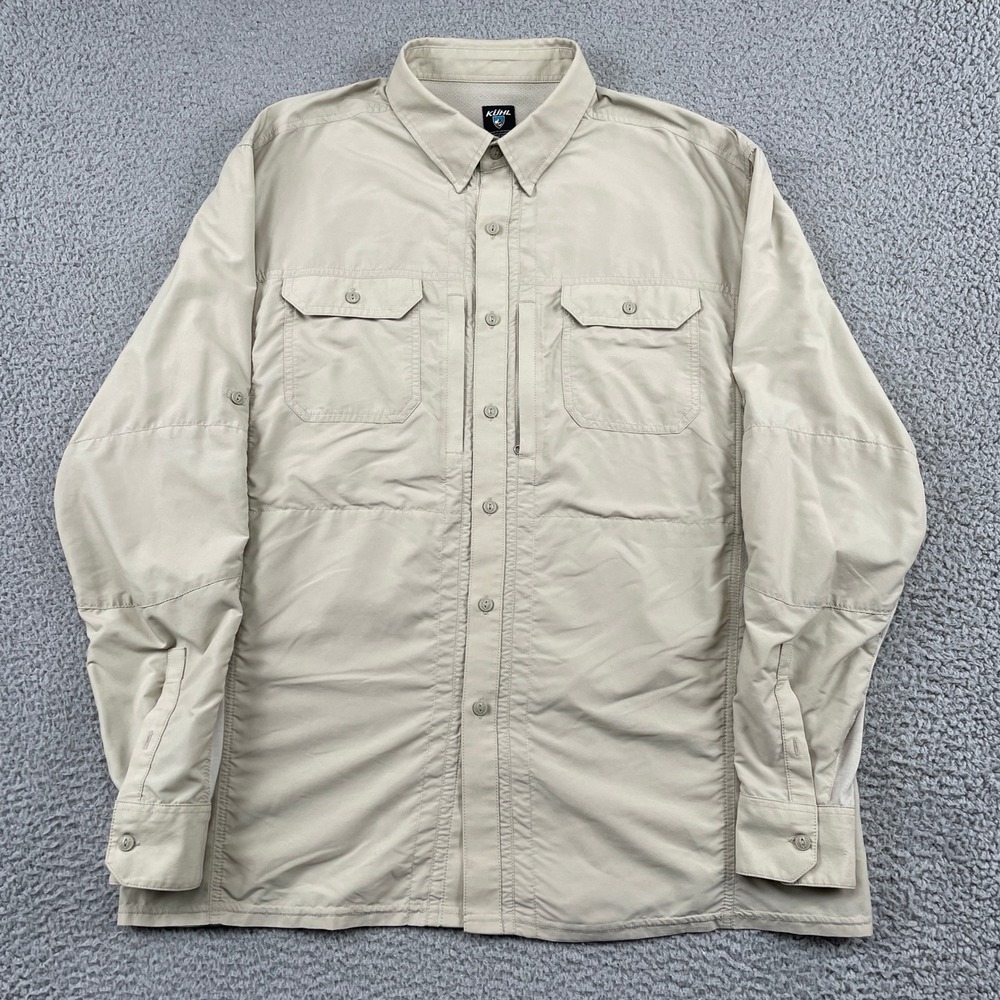 KUHL Button Up Shirt Mens XL Tan Airspeed Long Sleeve Hiking Outdoor 7191
